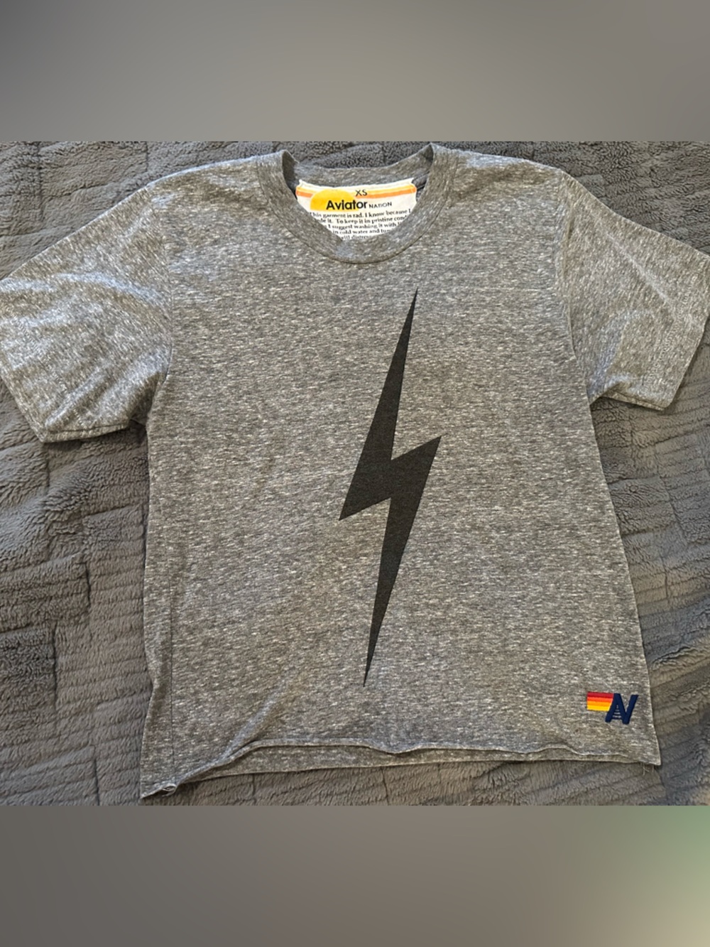 Aviator Nation Heather Gray Tee with Black Lightning Bolt